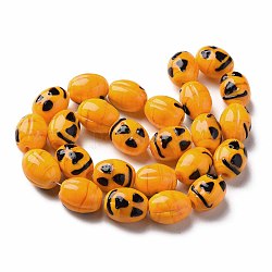 Hebras de cuentas de murano hechas a mano de halloween, ovalo con cara, naranja oscuro, 17x13~14mm, agujero: 1~2 mm, aproximamente 25 pcs / cadena, 16.54 pulgada (42 cm)