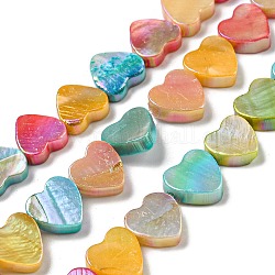 Fili di perle di conchiglia d'acqua dolce naturali galvanizzate, cuore color arcobaleno, colorato, 8.5x9x2~3mm, Foro: 0.9 mm, circa 41pcs/filo, 13.62 pollice (34.6 cm)