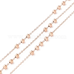 Ion Plating(IP) 304 Stainless Steel Satellite Chains, Cable Chains with Round Beads, Soldered, with Spool, Rose Gold, Link: 1.5x1x0.2mm, Beads: 3mm, about 32.8 Feet(10m)/roll