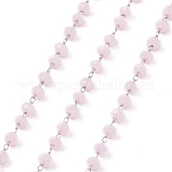 Chaîne de perles rondes en verre, avec accessoires en 304 acier inoxydable, non soudée, avec bobine, rose, 3.5x3mm, environ 5 m / bibone 