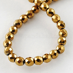 Non-magnetic Synthetic Hematite Beads Strands, Grade A, Faceted, Round, Golden Plated, 8x8mm, Hole: 1mm