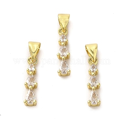 Rack Plating Real 18K Gold Plated Brass Pendants, with Cubic Zirconia, Long-Lasting Plated, Lead Free & Cadmium Free, Teardrop, Clear, 16x4x5mm, Hole: 5x3.5mm
