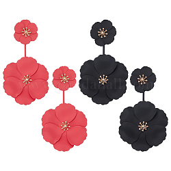 Anattasoul, 2 par, 2 colores, pendientes colgantes de doble flor de aleación, pendientes largos de hierro para mujer, color mezclado, 80mm, pin: 0.8 mm, 1 par / color