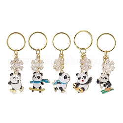 Porte-clés pendentif en émail en alliage de flocon de neige et de panda, avec porte-clés fendus, or, 8.1~82 cm, pendentif: 27~30x20~27x1.3~1.7 mm