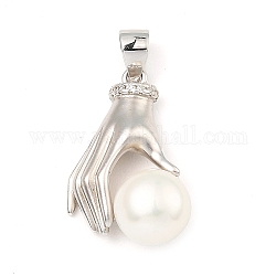 925 pendente in argento sterling rodiato, con perle perline naturali, ciondoli a mano, con timbro s925, Vero platino placcato, 21x14x7mm, Foro: 5x3.5 mm
