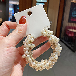 Accessoires pour cheveux élastiques enveloppés de perles d'imitation ABS, pour les filles ou les femmes, aussi comme bracelets, cornsilk, 60mm