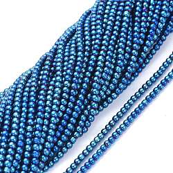 FilI di perline in vetro placcato, pieno placcato, tondo, blu placcato, 2.5mm, Foro: 0.7 mm,circa177pcs/filo, 14.09 pollici (35.8 cm)