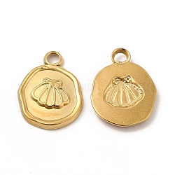 Ion Plating(IP) 304 Stainless Steel Pendants, Flat Round with Shell Charm, Real 18K Gold Plated, 16.5x13x2mm, Hole: 2.5mm