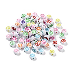 Perles acryliques opaques de style artisanal, plat rond avec la lettre, couleur mixte, 9.5x5mm, Trou: 2mm, environ 1315 pcs/500 g