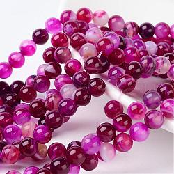 Natural Striped Agate/Banded Agate Beads, Dyed, Round, Grade A, Fuchsia, Size: about 8mm in diameter, hole: 1mm, 43pcs/strand, 15.5 inch