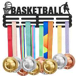 Espositore da parete con porta medaglie in ferro a tema sportivo, con viti, modello di basket, 150x400mm
