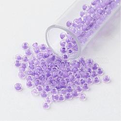 11/0 Grade A Transparent Glass Seed Beads, Inside Color, Lilac, 2.3x1.5mm, Hole: 1mm, about 5300pcs/50g