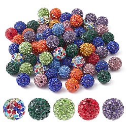 Pave Disco Ball Beads, Polymer Clay Rhinestone Beads, Round, Mixed Color, PP13(1.9~2mm), 6 Rows Rhinestone, 10mm, Hole: 1.5mm