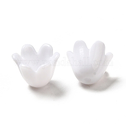 Opachi protezioni tallone acriliche, 6 -petal, fiore, bianco, 11x8mm, Foro: 1.5 mm, 6mm diametro interno , circa 2210pcs/500g