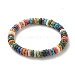 Bracelet extensible de perles de disque de roche de lave naturelle teinte, bijoux d'aromathérapie d'anxiété d'huile essentielle pour fille femmes, colorées, diamètre intérieur: 2-3/8 pouce (5.9 cm)