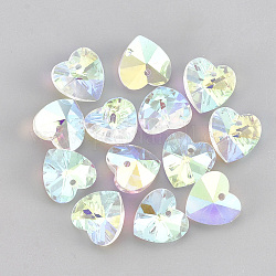 Glass Rhinestone Charms, Heart, Crystal AB, 8x8x4mm, Hole: 1.2mm