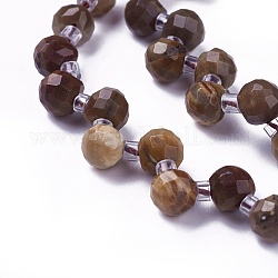 Chapelets de perles en bois pétrifié naturel, facette, ronde, 7mm, Environ 55 pcs/chapelet, 15.1 pouce ~ 16.1 pouces (38.5~40 cm)