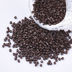 Стеклянные цилиндрические бусины, бисер, спекающийся лак, круглое отверстие, кокосового коричневый, 1.5~2x1~2 мм, отверстие : 0.8 мм, около 8000 шт / упаковка, о 85~95 г / мешок