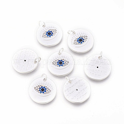 Pendentifs avec zircon cubiques à micro-pavés en laiton, plat rond avec des yeux, colorées, argent mat, 16.5x1.8mm, Trou: 3~3.5mm