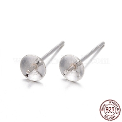 925 Sterling Silver Stud Earring Findings, with Cup Pearl Bail Pin Pendants, for Half Drilled Beads, Silver, 13x5mm, Pin: 0.8mm