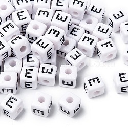 Perles européennes de lettre en acrylique, trou horizontal, cube, letter.e, 10x10x10mm, Trou: 3.5~4mm, environ 53 pcs/45 g