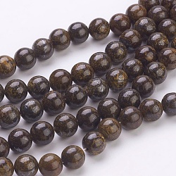 Perline bronzite naturale fili, tondo, marrone noce di cocco, misura:circa8mm di diametro, Foro: 1 mm, 52 pcs / Filo, 15.7 pollice