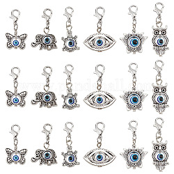 NBEADS 24 Pcs Evil Eye Stitch Markers, Lotus Flower/Owl/Elephant/Eye/Butterfly/Tortoise Alloy Resin Crochet Charms Locking Stitch Marker for Knitting Weaving Sewing Accessories Jewelry Making