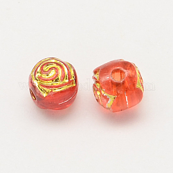 Plating Transparent Acrylic Rose Flower Round Beads, Golden Metal Enlaced, Tomato, 6x6mm, Hole: 2mm, about 4550pcs/500g