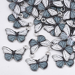 Pendenti della lega stampati, con smalto, farfalla, platino, bianco, 13x20x2mm, Foro: 1.6 mm
