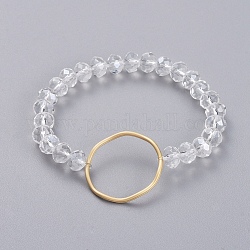 Bracelets extensibles en perles de verre rondelles à facettes, avec bague de liaison en alliage plaqué or mat, clair, 2-1/8 pouce (5.5 cm)