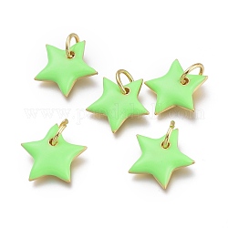 Pendentifs en laiton, avec émail et anneaux de saut, étoiles du nord, véritable 18k plaqué or, vert clair, 15x16x3mm, Trou: 5mm