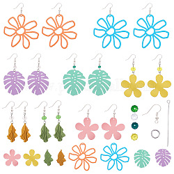 DIY Earring Making, with Spray Painted Alloy & Iron Pendants, Glass Beads, Iron Eye Pins, Jump Rings, Brass Earring Hooks, Mixed Color, 74x72x17mm