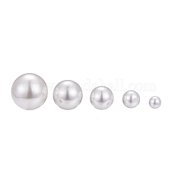 Eco-Friendly Plastic Imitation Pearl Beads, High Luster, Grade A, Half Drilled Beads, Round, White, 4~12mm, Half Hole: 0.7~1.6mm, 210pcs