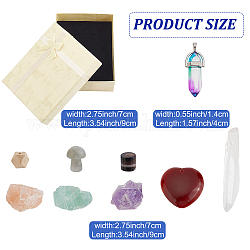 DELORIGIN 9pcs Natural Crystal Set, Crystals and Stones Kit for Beginners Red Agate Fluorite Quartz Crystal Labradorite Amethyst with Gift Box for Balancing Reiki Yoga Decoration Jewelry Making