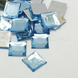 Imitation Taiwan Acrylic Rhinestone Cabochons, Flat Back & Faceted, Square, Light Blue, 12x12x3mm