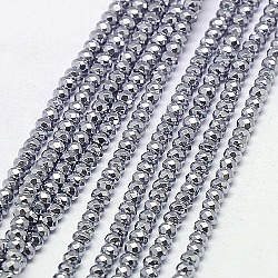 Chapelets de perles en hématite synthétique sans magnétiques, facette, rondelle, Grade a, platinée, 3x2mm, Trou: 1mm, Environ 200 pcs/chapelet, 16 pouce