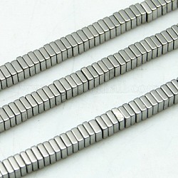 Non magnetici perle ematite sintetico fili, perline heishi quadrate, Argento Placcato, 3x3mm, Foro: 1 mm, 15.7 pollice