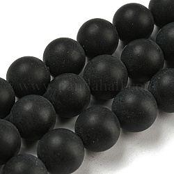 Dyed Natural Black Agate Beads Strands, Frosted, Round , 10mm, Hole: 1mm, about 19pcs/strand, 7.4 inch