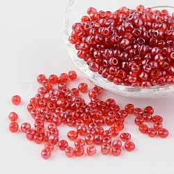 Perles de rocaille en verre rondes, trans. couleurs lustered, rouge, taille: environ 4mm de diamètre, Trou: 1.5mm, environ 496 pcs/50 g