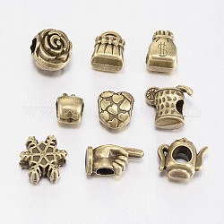 Forma mista lega stile tibetano grande buco perline europei, bronzo antico, 11~16x8~13x7~8mm, Foro: 4.5~5 mm, circa 40pcs/100g