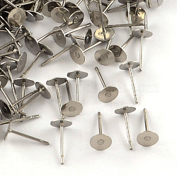 316 Surgical Stainless Steel Flat Round Blank Peg Stud Earring Settings, Stainless Steel Color, Tray: 8mm, 10x8mm, Pin: 0.7mm