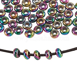 Placage ionique (ip) 304 billes en acier inoxydable, avec caoutchouc à l'intérieur, perles de curseur, perles de bouchage, rondelle, couleur arc en ciel, 8x4mm, Trou: 4mm, 50 pcs / boîte