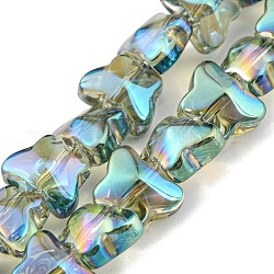Full Rainbow Plated Electroplate Transparent Glass Beads Strands, Butterfly, Aquamarine, 8x10x6mm, Hole: 1mm, about 90pcs/strand, 10.08 inch(25.6cm)