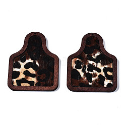 Grands pendentifs en cuir de vachette écologique, avec du bois teint, bouteille avec imprimé léopard, colorées, 58x45x3mm, Trou: 1.5mm