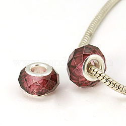 Handmade Glass European Beads, Large Hole Beads, Silver Color Brass Core, Purple, 14x8mm, Hole: 5mm