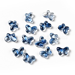 Perle di vetro trasparente, farfalla, Blue Marine, 10x14.5x4.5mm, Foro: 1 mm