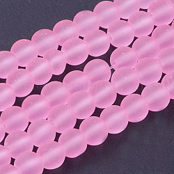 Chapelets de perles en verre transparent, mat, ronde, perle rose, 6mm, Trou: 1.3~1.6mm, Environ 140 pcs/chapelet, 31.4 pouce