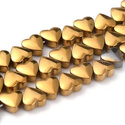 Non magnetici perle ematite sintetico fili, placcatura galvanica (ritenzione del colore per 1 anno), cuore, oro placcato, 6x6x3mm, Foro: 1 mm, circa 76pcs/filo, 15.94 pollice (40.5 cm)