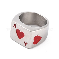 Anneaux à doigts en titane en acier, bagues pour hommes, avec motif carte à jouer, couleur inoxydable, 9.5mm, diamètre intérieur: 17.3 mm