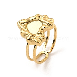 304 Stainless Steel Open Cuff Pad Ring Settings, Heart, Real 18K Gold Plated, US Size 6 1/2(16.9mm), 5mm, Tray: 7x7mm